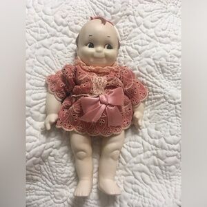 Vintage Porcelain Cupie Doll in Pink Dress
